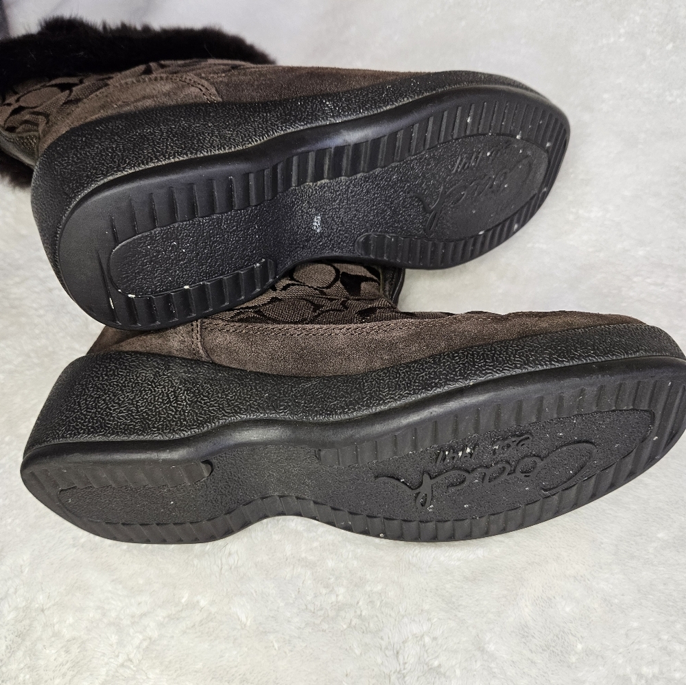 COACH brown swayed fur winter boots - Picture 9 of 11